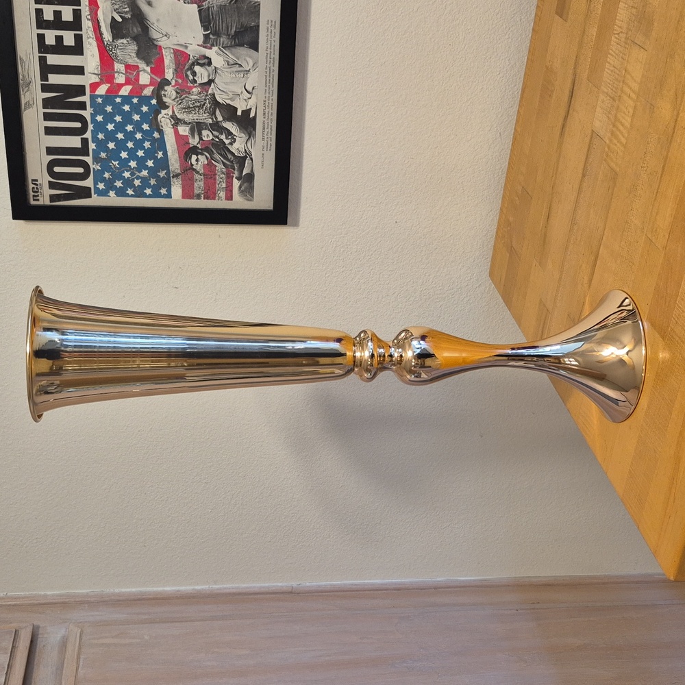 Tall Metal Flower Holder Vase Slender Gold Trumpet Wedding Center Piece